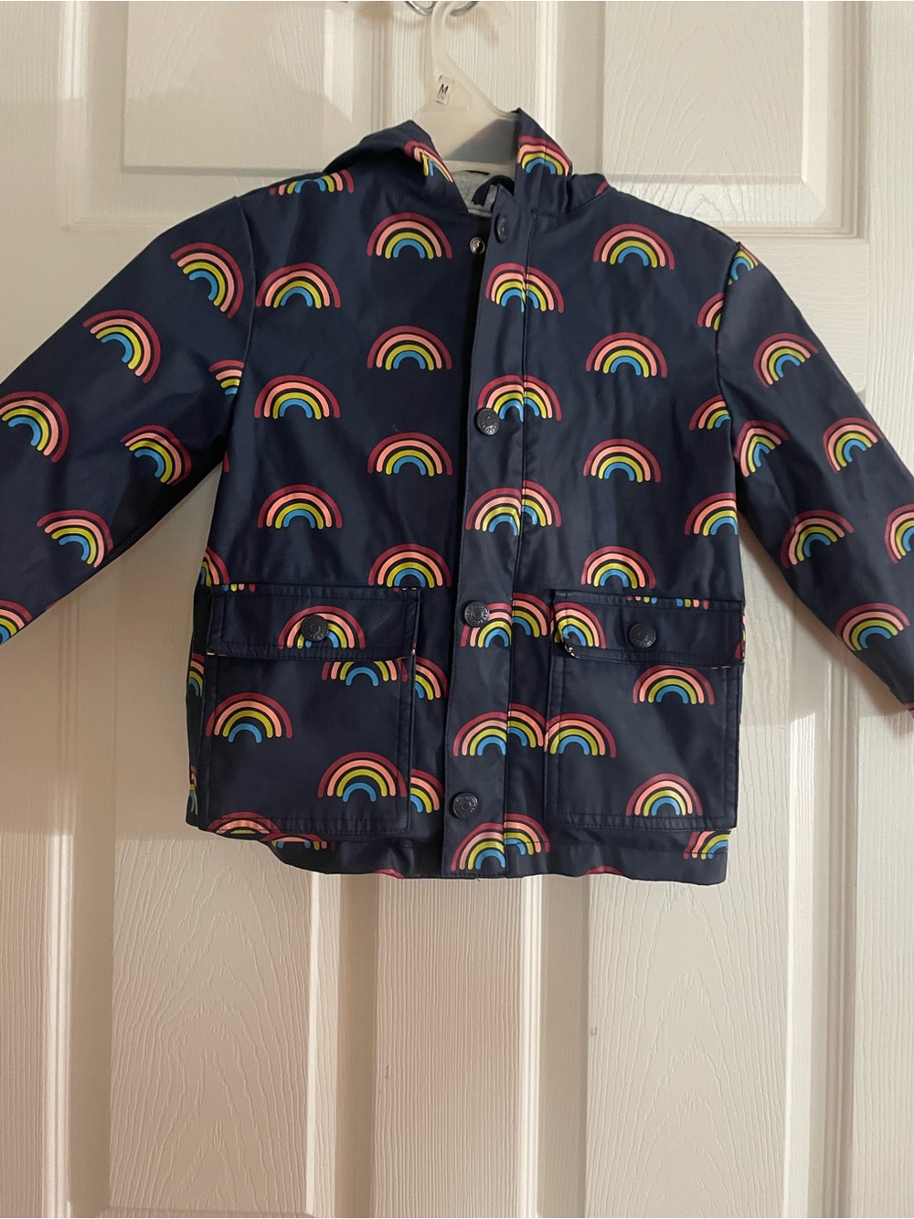 Gymboree Kids Rainbow Print Navy Hooded Rain Jacket Extra Small